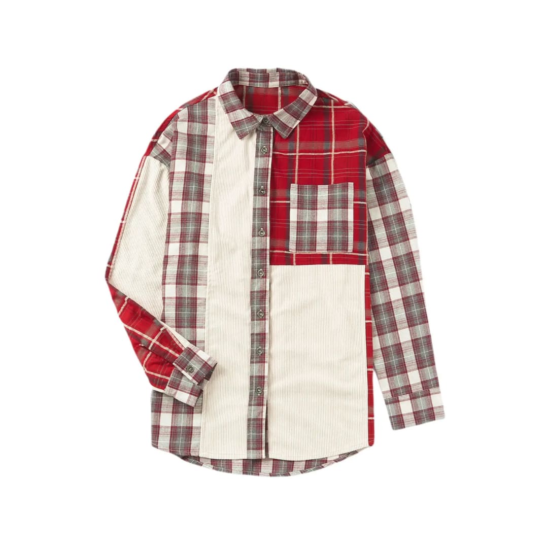 Plaid Corduroy Patchwork Shacket | Fashionfitz