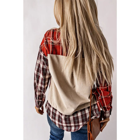 Plaid Corduroy Patchwork Shacket | Fashionfitz