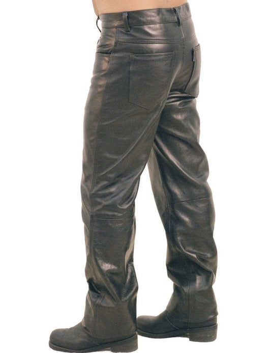 Louie Men's High Quality Real Leather Pants Black-1