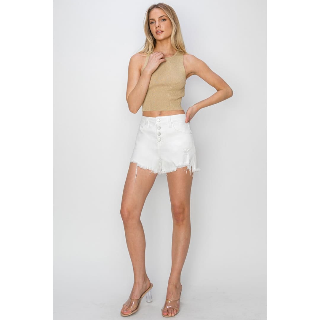 RISEN Button Fly Frayed Hem Denim Shorts | The Urban Clothing Shop™