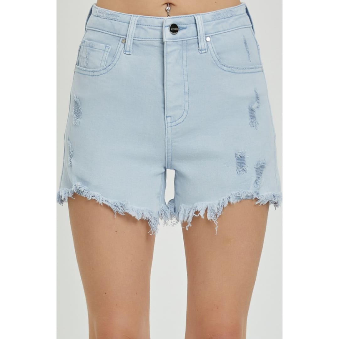RISEN Full Size High Rise Distressed Detail Denim Shorts | The Urban Clothing Shop™