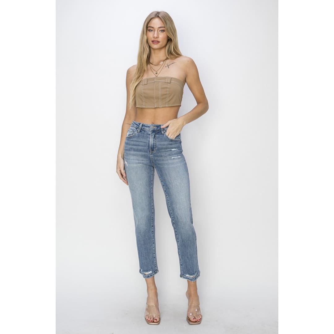 RISEN Full Size High Waist Distressed Cropped Jeans | The Urban Clothing Shop™