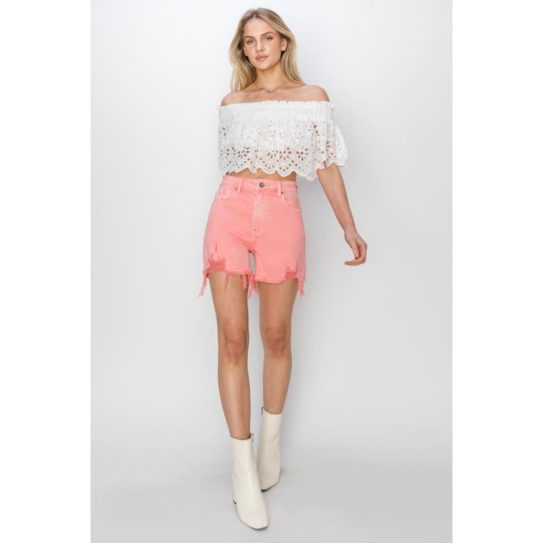 RISEN High Rise Distressed Denim Shorts | The Urban Clothing Shop™