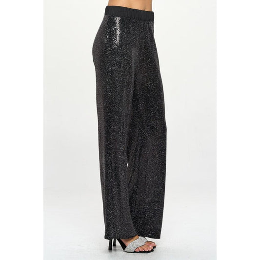 Sequins Wide Leg Pants with Satin Waistband | The Urban Clothing Shop™