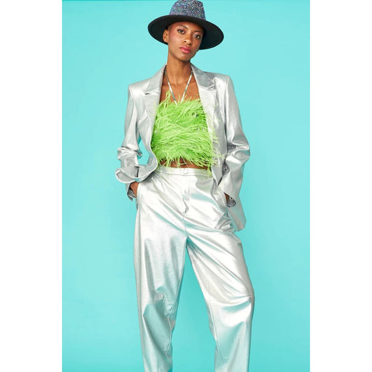 Silver Vegan Leather Blazer | Buy Me Fur Ltd