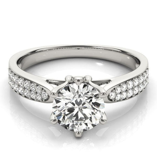 Six Prong 14k White Gold Diamond Engagement Ring with Pave Band (1 5/8 cttw) | Richard