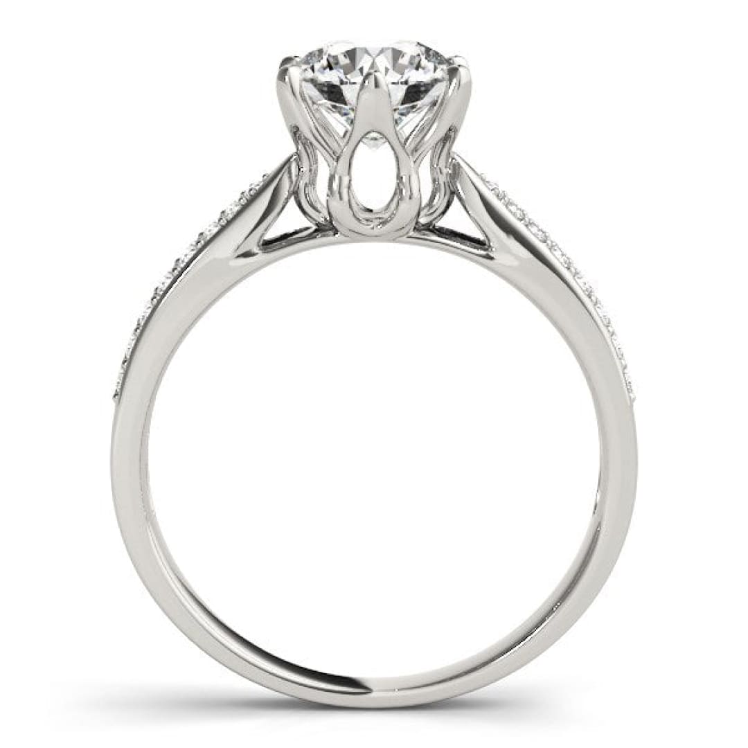 Six Prong 14k White Gold Diamond Engagement Ring with Pave Band (1 5/8 cttw) | Richard
