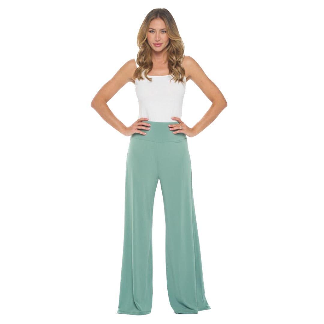 Urban Flow Wide Leg Pants with Thick Waistband - Sage | The Urban Clothing Shop™