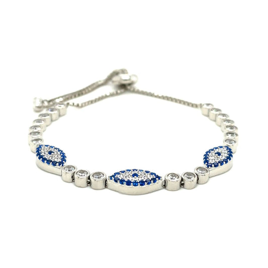 Sterling Silver Adjustable Enameled Evil Eye Bracelet with Cubic Zirconias | Richard