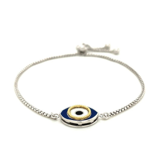 Sterling Silver Adjustable Two Toned Enameled Evil Eye Friendship Bracelet | Richard