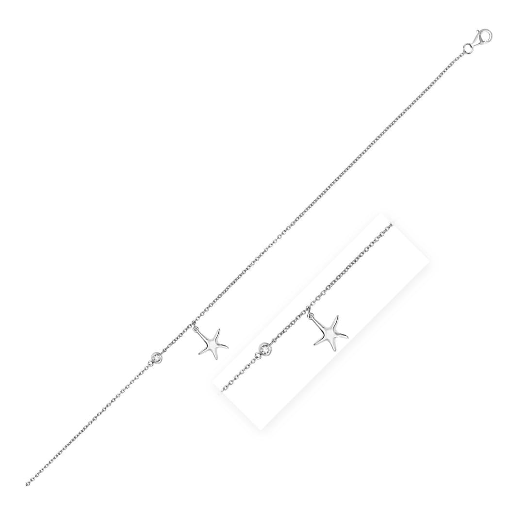 Sterling Silver Anklet with Starfish Charm and Cubic Zirconia | Richard Cannon Jewelry