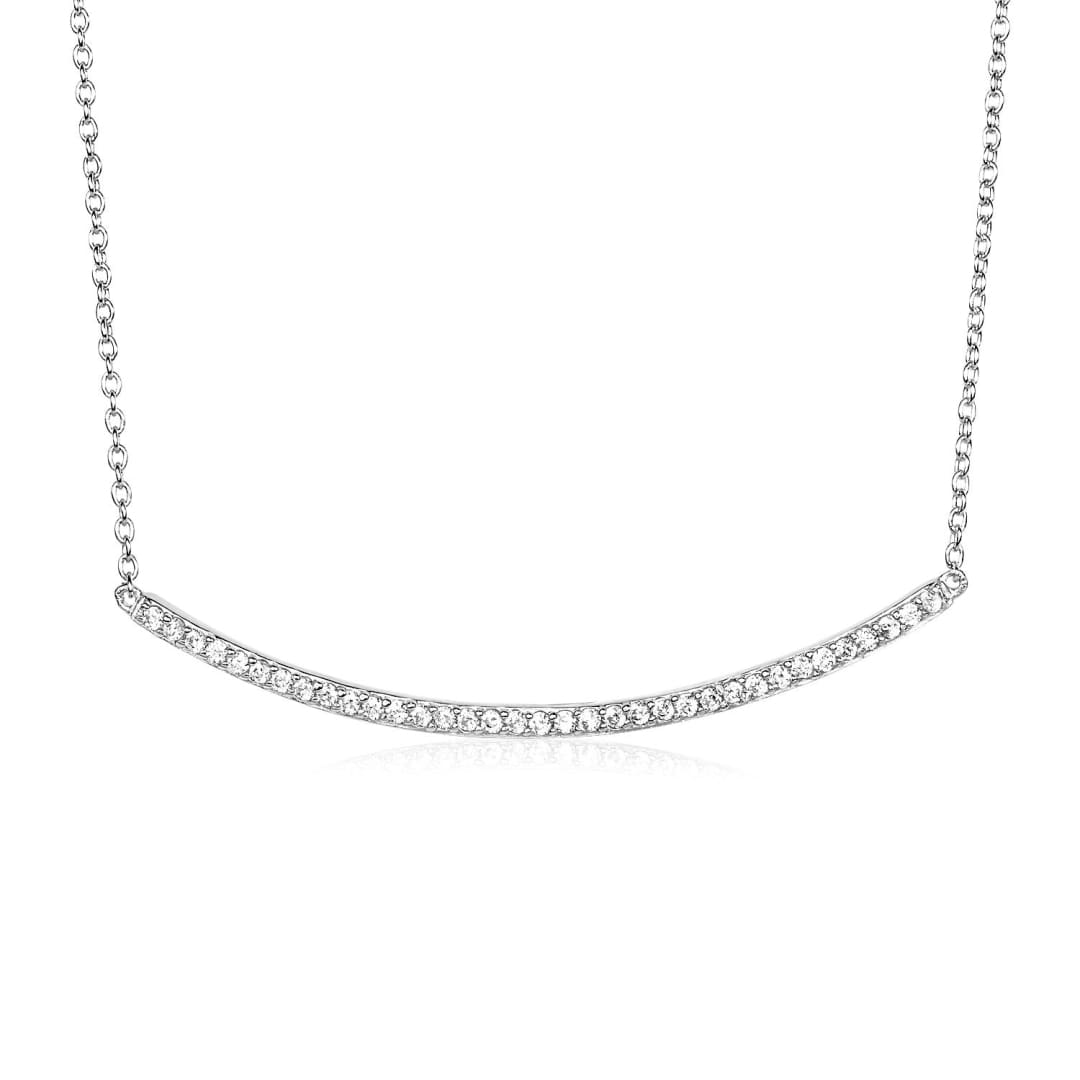 Sterling Silver Curved Bar Necklace with Cubic Zirconias | Richard Cannon Jewelry