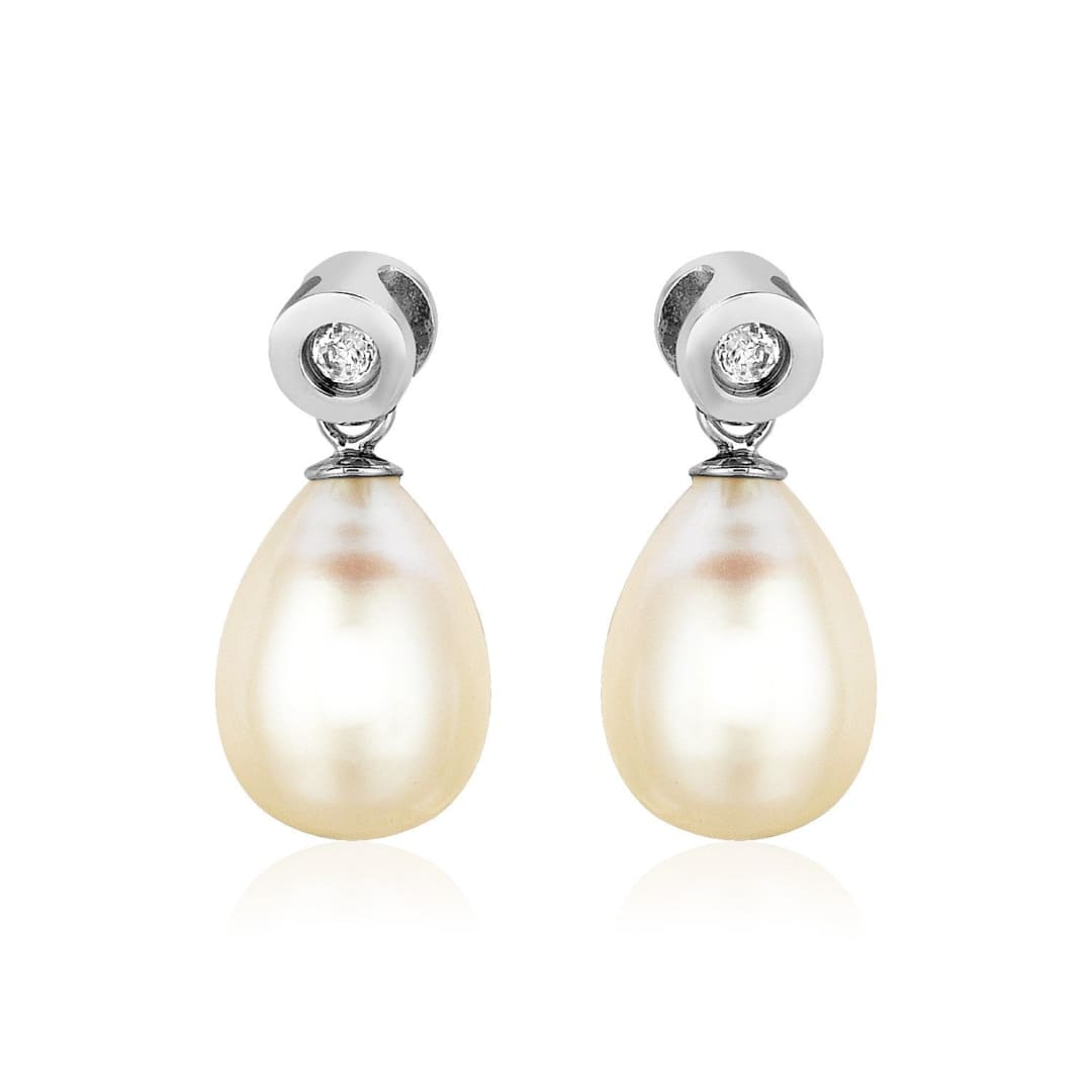 Sterling Silver Earrings with Pear Shaped Freshwater Pearls and Cubic Zirconias | Richard