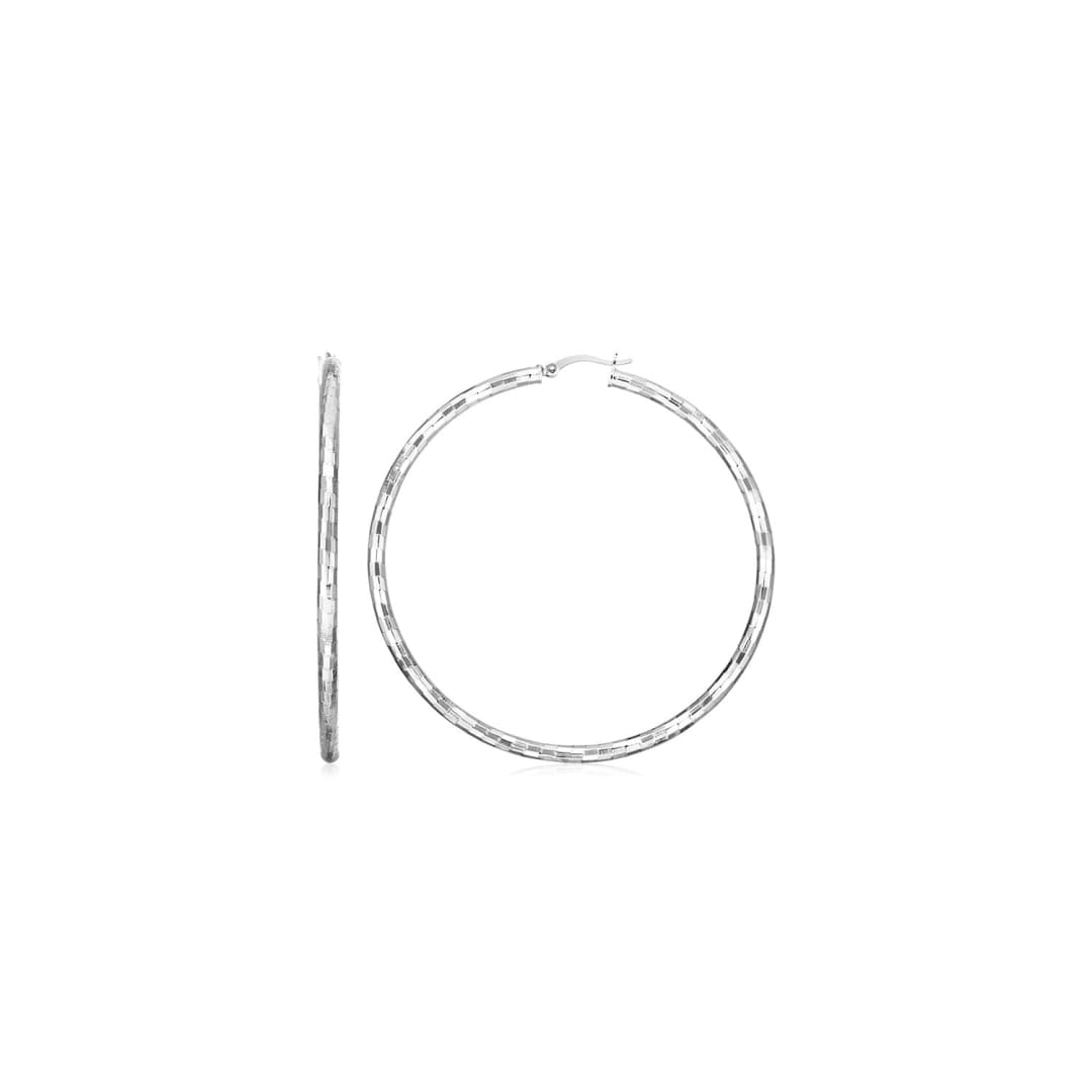 Sterling Silver Large Hoop Earrings with Hammered Texture(3x20mm) | Richard Cannon Jewelry