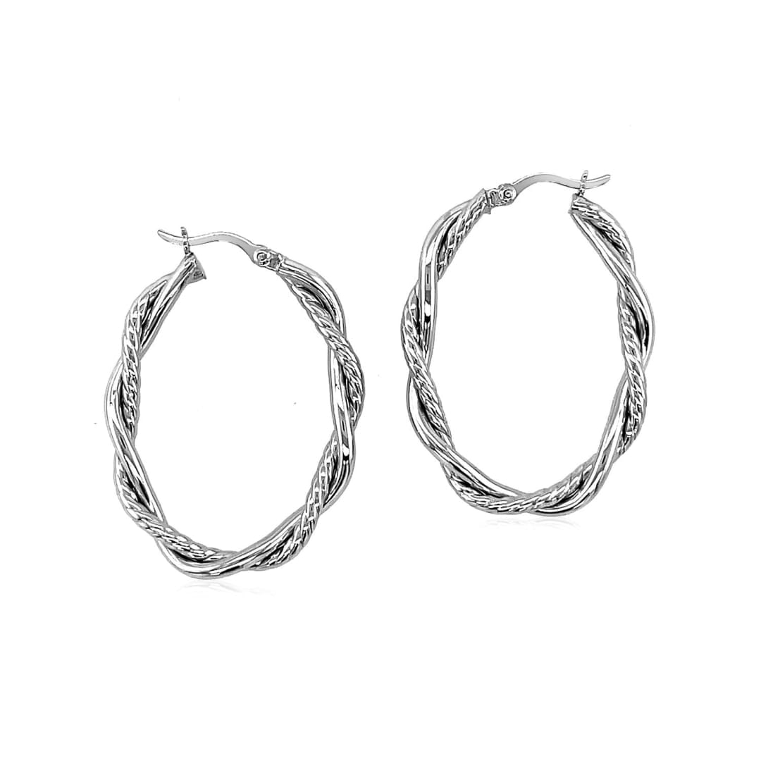 Sterling Silver Oval Hoop Braided Diamond Cut Earrings | Richard Cannon Jewelry