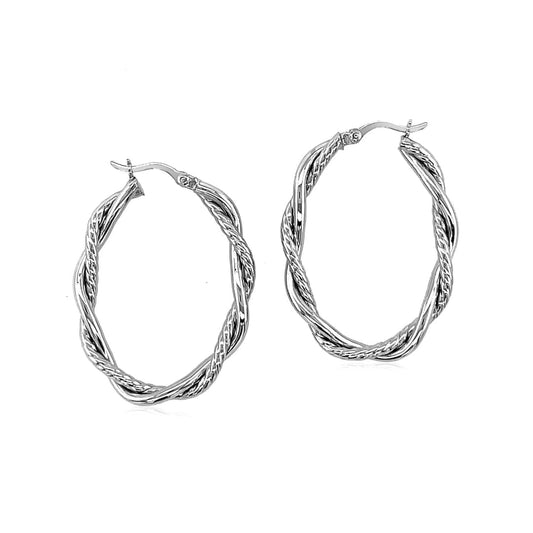 Sterling Silver Oval Hoop Braided Diamond Cut Earrings | Richard Cannon Jewelry