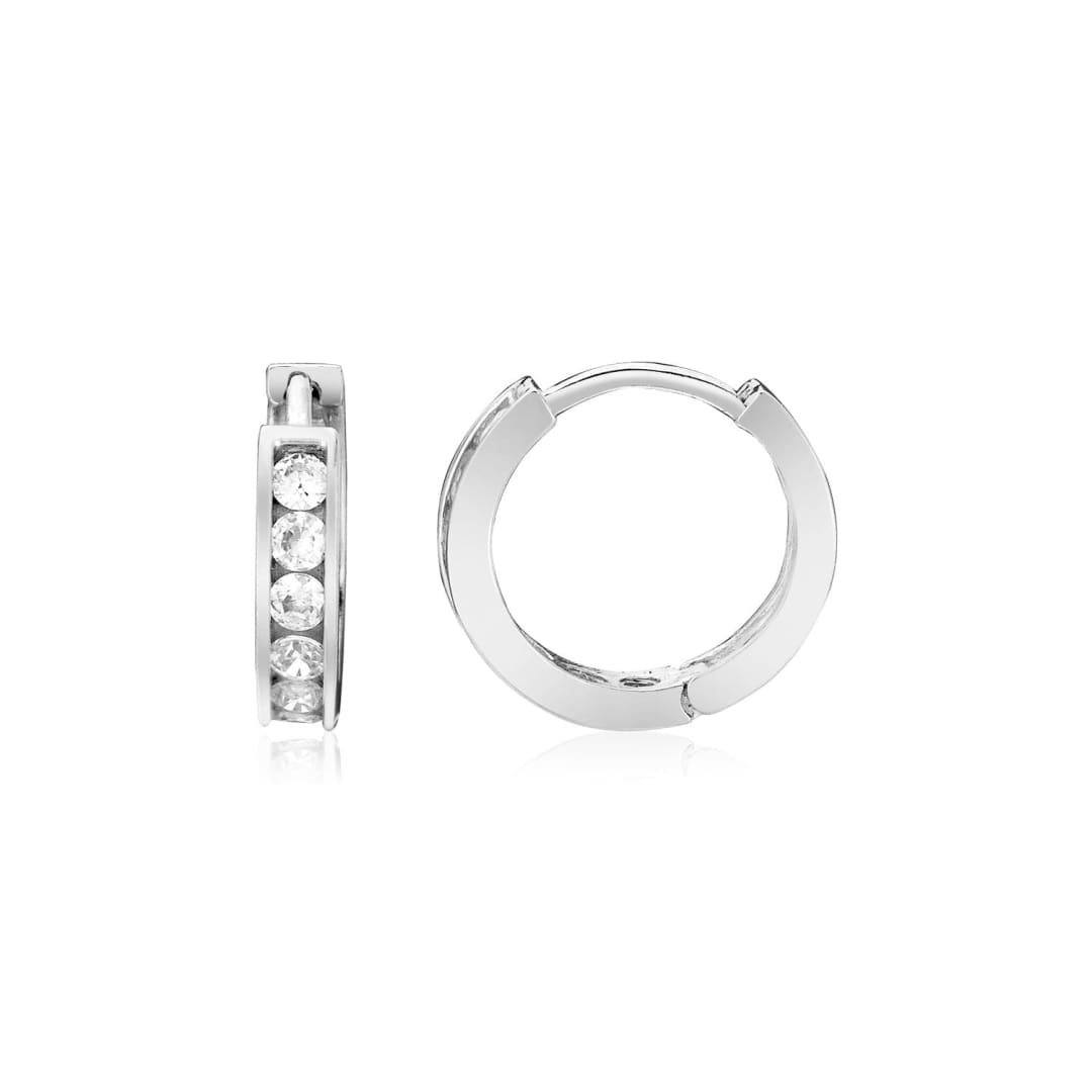 Sterling Silver Petite Hoop Earrings with Cubic Zirconias | Richard Cannon Jewelry