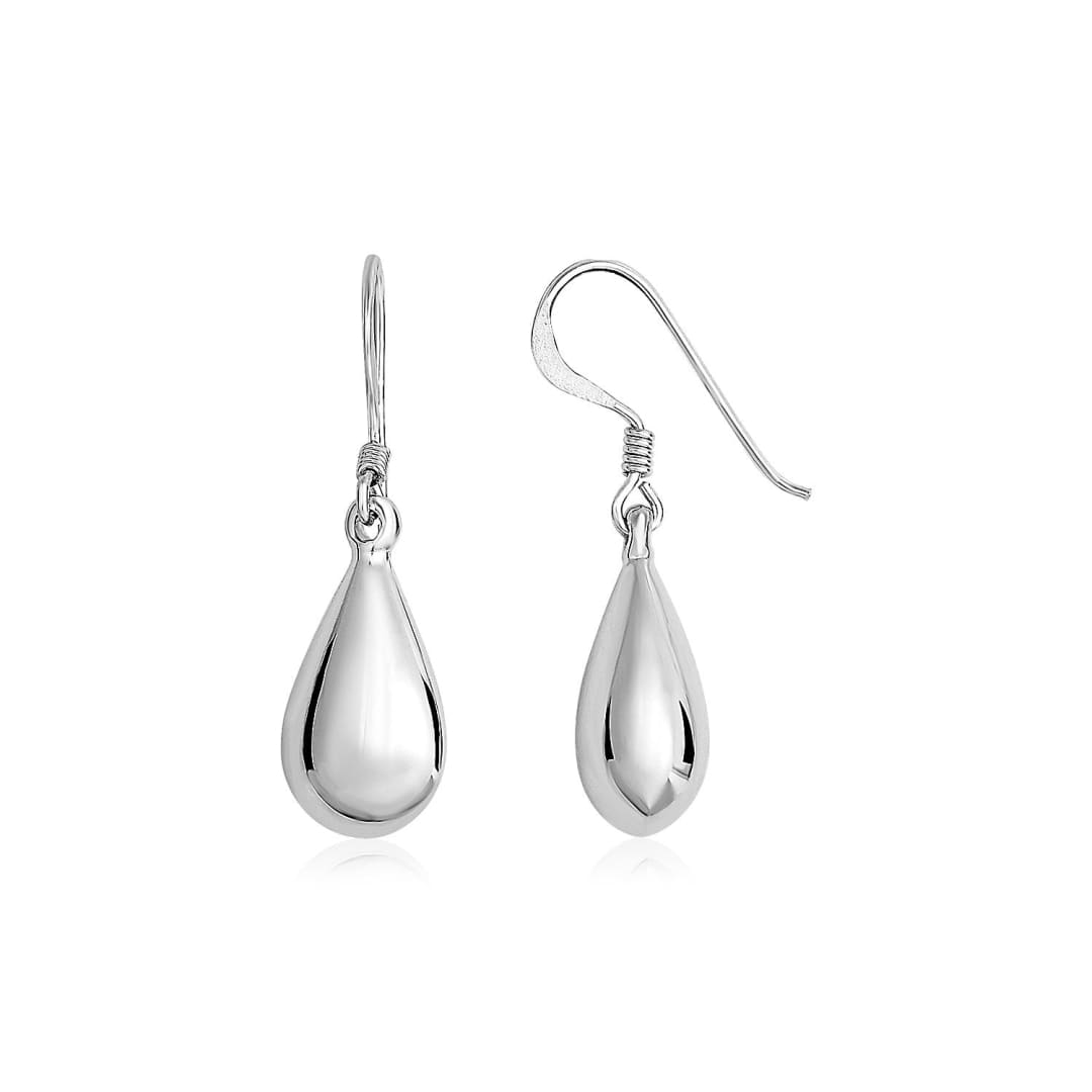 Sterling Silver Polished Puffed Teardrop Dangle Earrings | Richard Cannon Jewelry