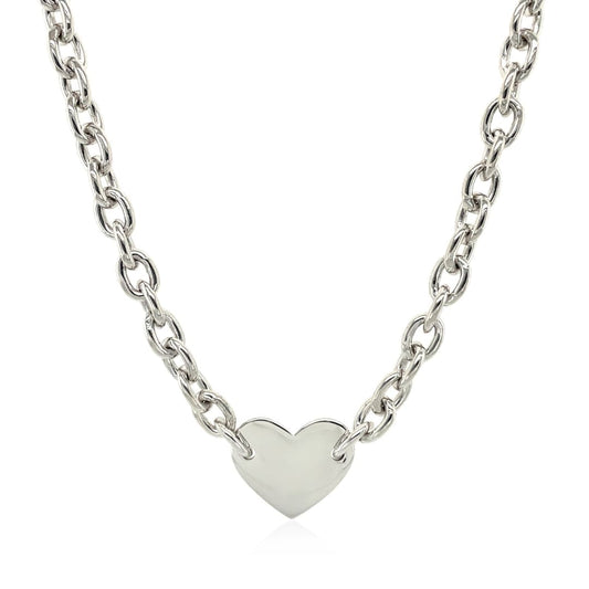 Sterling Silver Rhodium Plated Chain Bracelet with a Flat Heart Motif Station | Richard