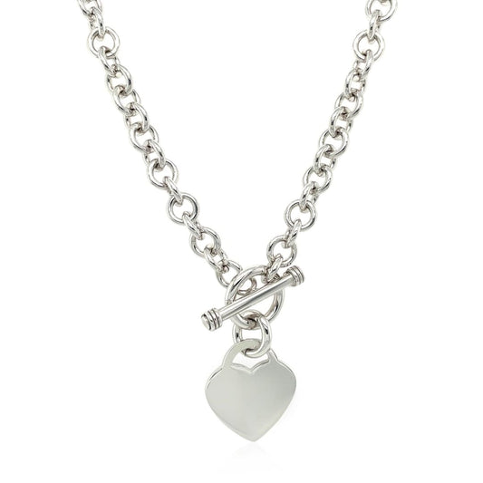 Sterling Silver Rhodium Plated Rolo Chain Necklace with a Heart Toggle Charm | Richard