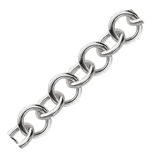 Sterling Silver Rolo Style Polished Charm Bracelet with Rhodium Plating | Richard Cannon