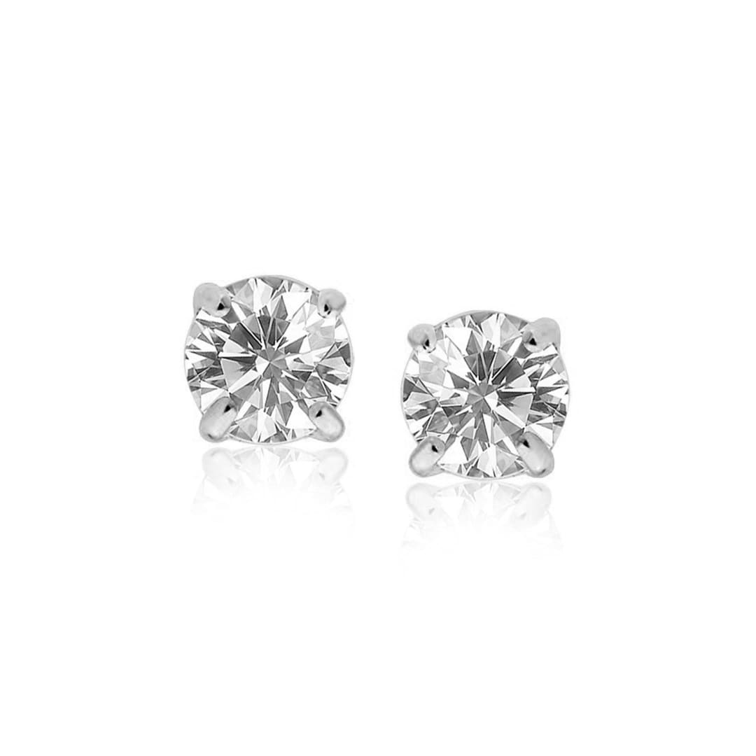 Sterling Silver Stud Earrings with White Hue Faceted Cubic Zirconia | Richard Cannon