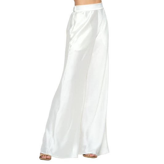 White Stretch Satin Pants w/ Elastic Waist and Pockets | The Urban Clothing Shop™
