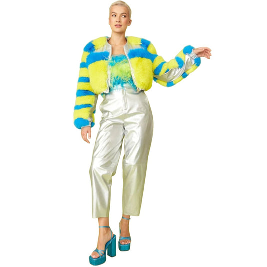 Striped Yellow Faux Fur Cropped Jacket | Buy Me Fur Ltd