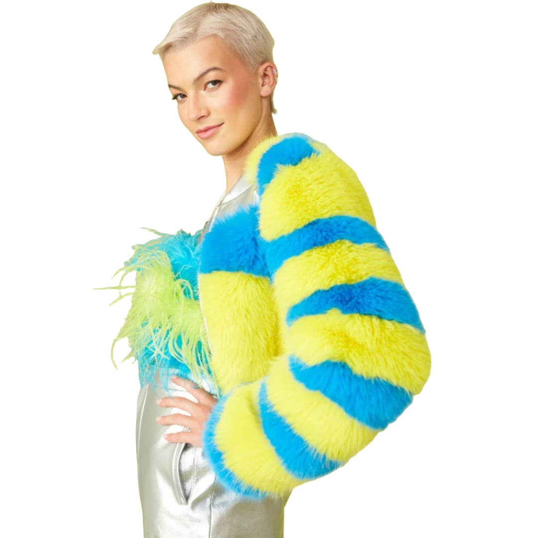 Striped Yellow Faux Fur Cropped Jacket | Buy Me Fur Ltd