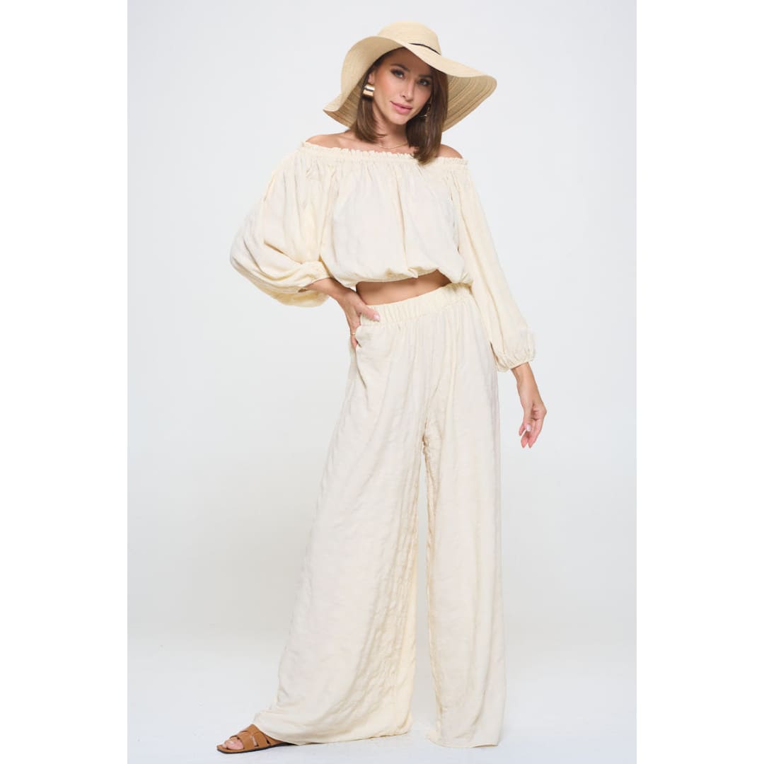 Textured Wide Leg Pants with Elastic Waistband | The Urban Clothing Shop™