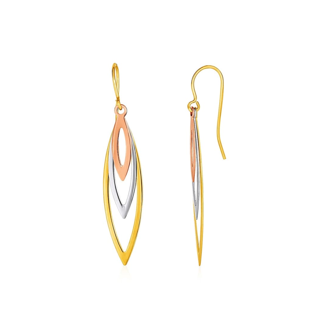 Tri-Tone Graduated Open Marquise Earrings in 10k Yellow White and Rose Gold | Richard
