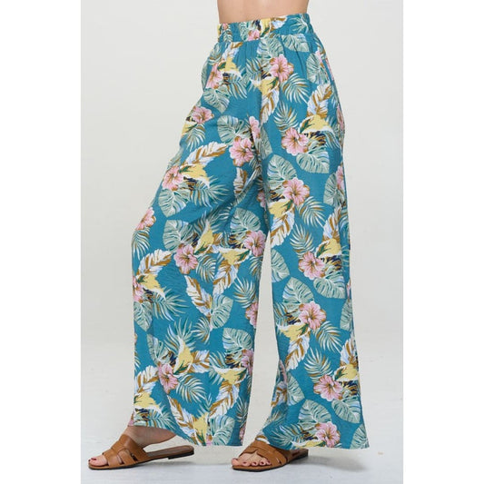 Tropical Print Wide Leg Pants with Pockets | The Urban Clothing Shop™