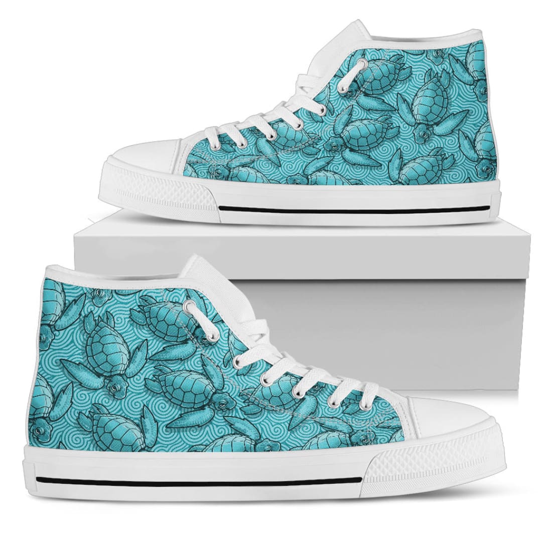Turtle Swirl High Women’s Top Shoe - Blue/White | The Urban Clothing Shop™