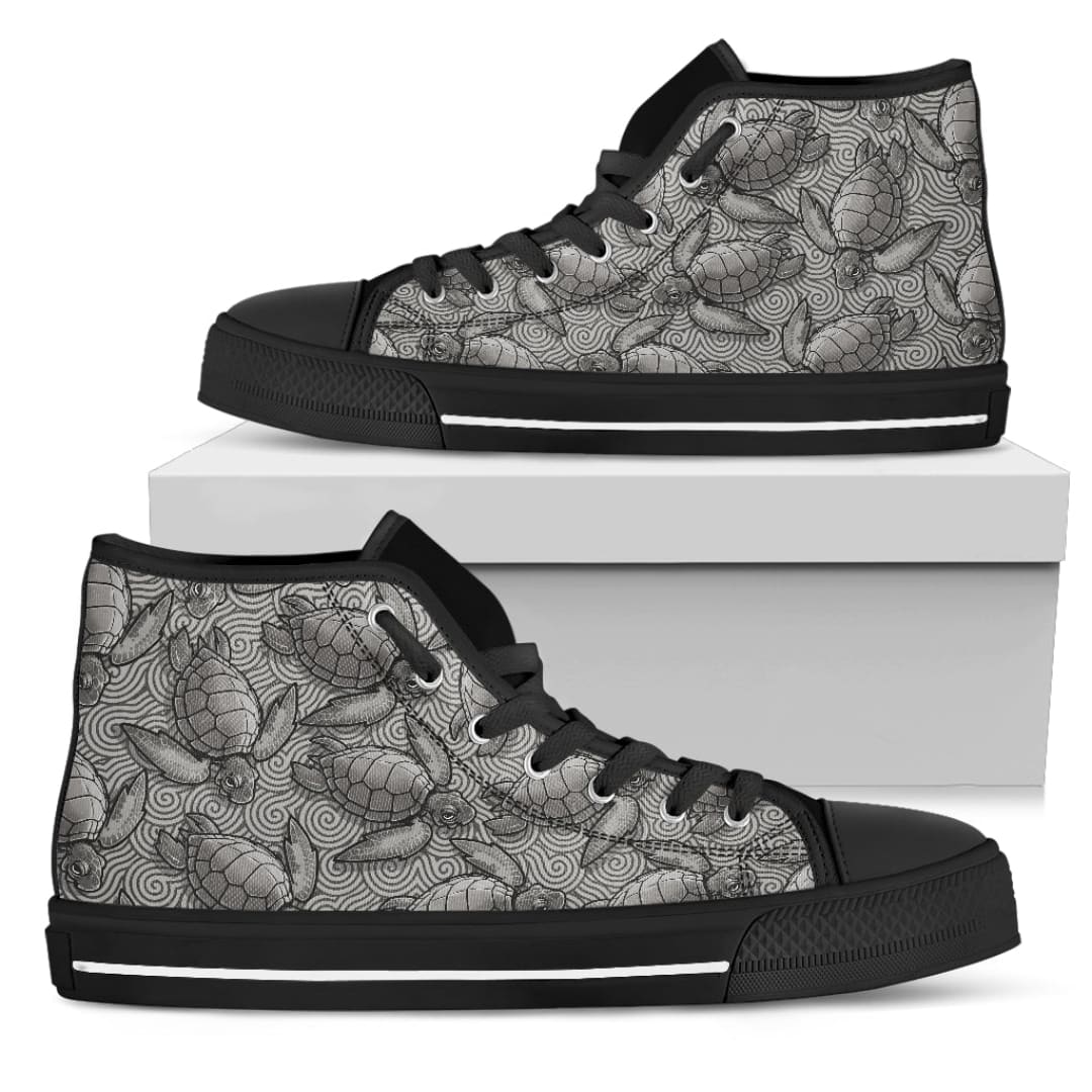 Turtle Swirl Women’s High Top Shoe - Gray/Black | The Urban Clothing Shop™