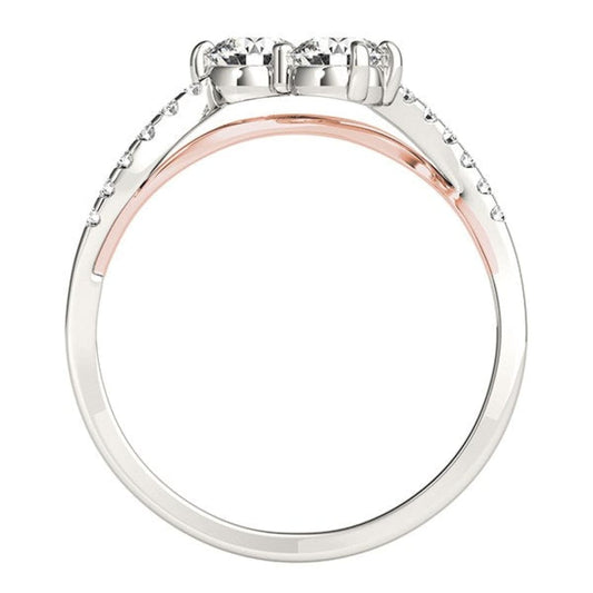 Two Stone Diamond Ring with Curved Band in 14k White And Rose Gold (5/8 cttw) | Richard