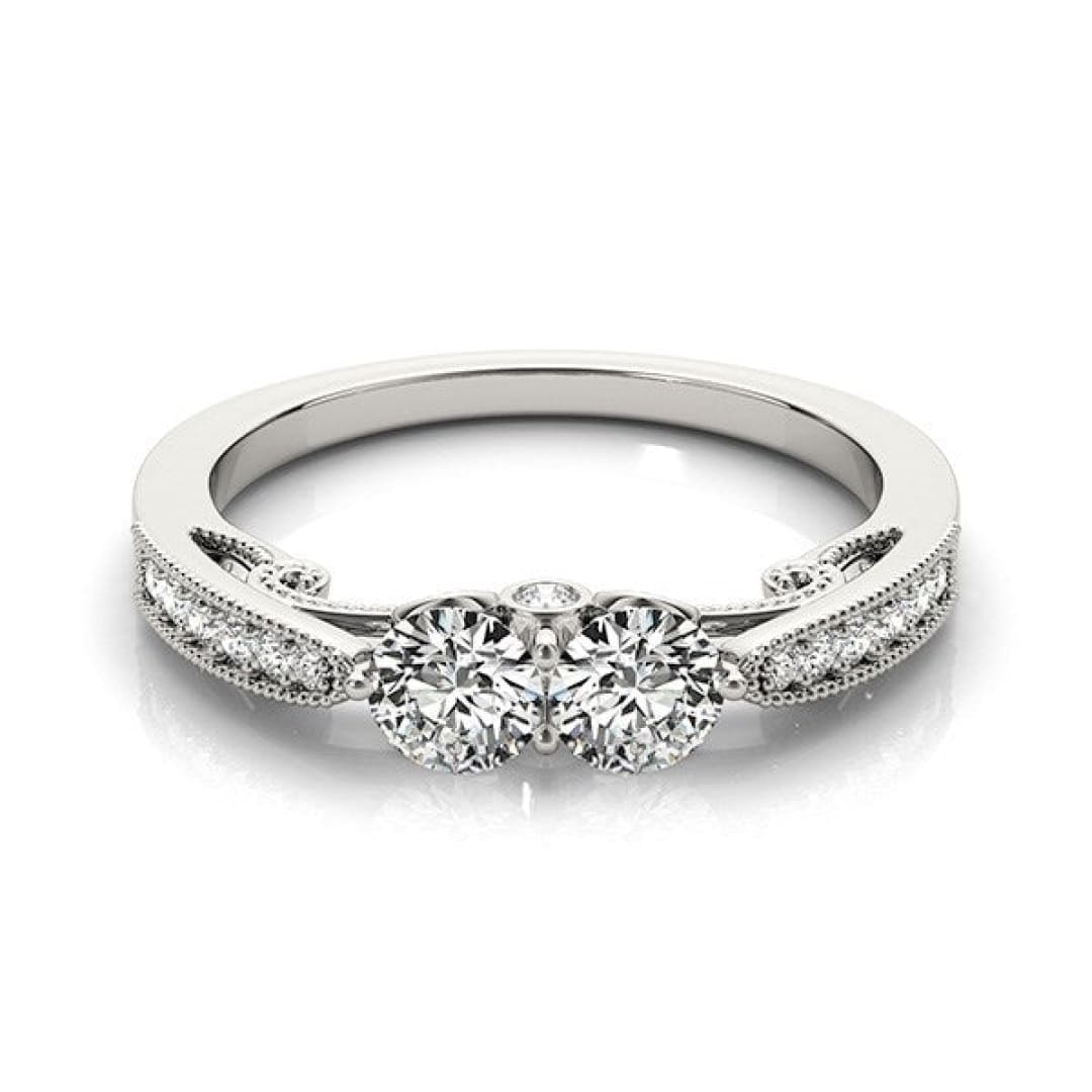Two Stone Diamond Ring With Milgrain Design In 14k White Gold (3/4 cttw) | Richard Cannon