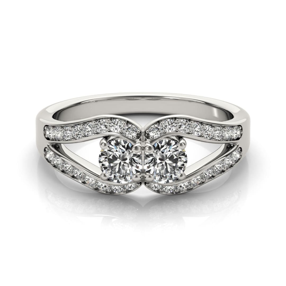 Two Stone Split Shank Design Diamond Ring in 14k White Gold (3/4 cttw) | Richard Cannon
