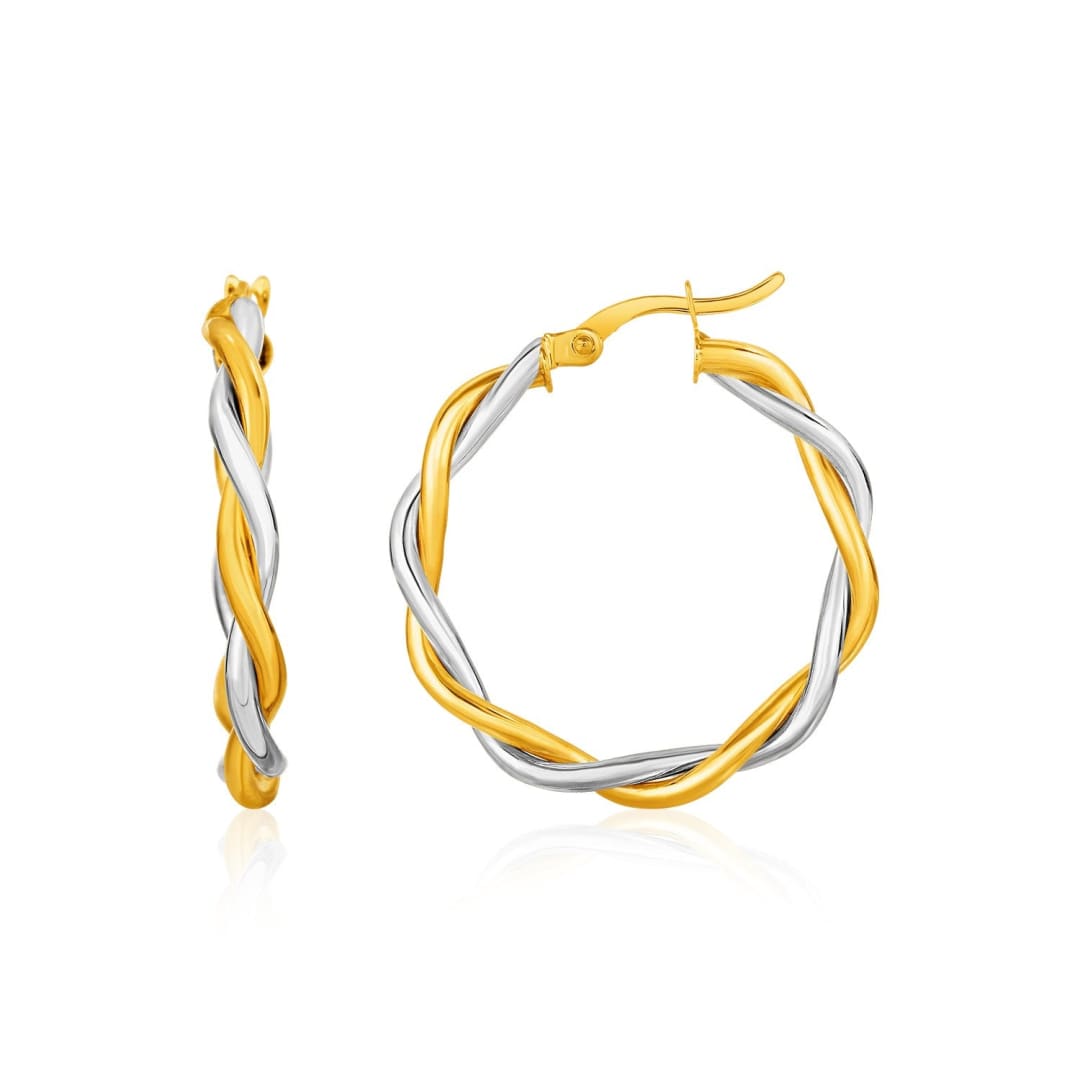 Two-Tone Twisted Wire Round Hoop Earrings in 10k Yellow and White Gold | Richard Cannon