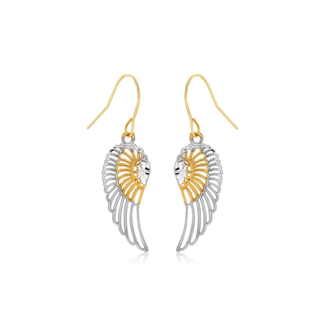 Two-Tone Wing Drop Earrings in 10K Gold | Richard Cannon Jewelry