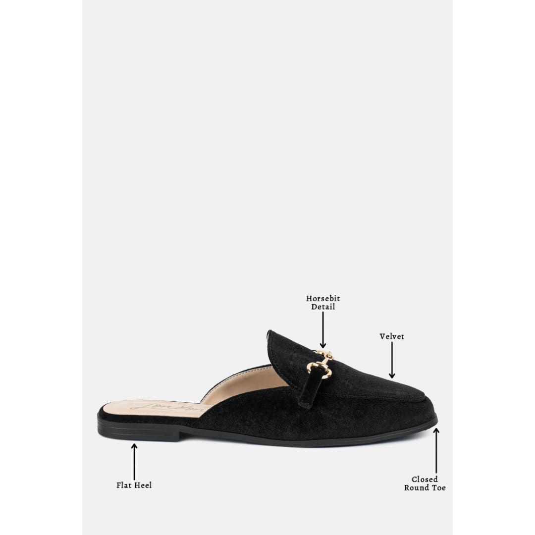 velvet buckled flat mules | London Rag