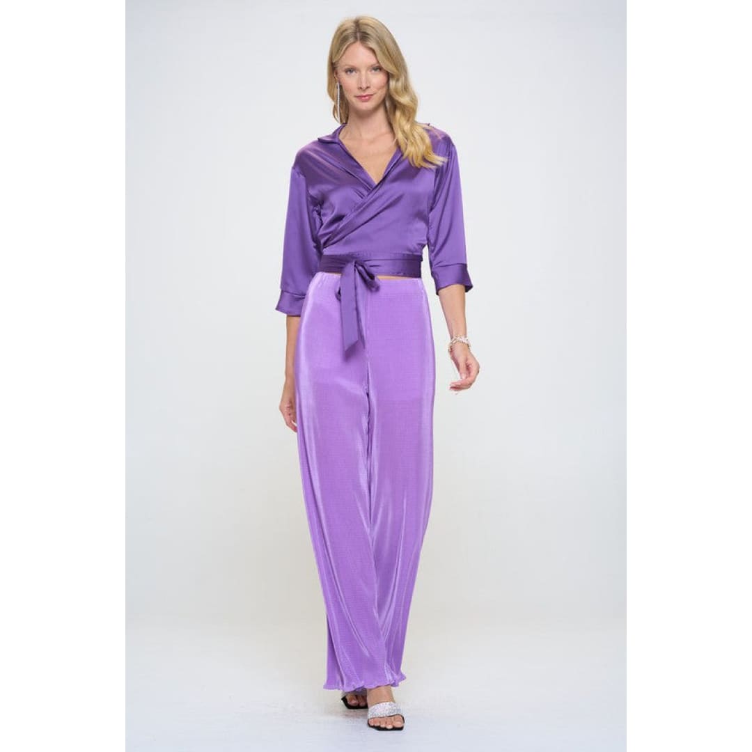 Vibrant Plisse Lined Straight Pants | The Urban Clothing Shop™