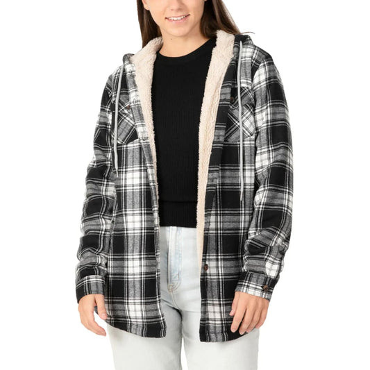 Women’s Matching Family Black White Flannel Jacket with Hood | FlannelGo