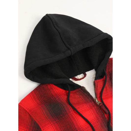 Women’s Matching Family Red Sherpa-Lined Flannel Hoodie | FlannelGo