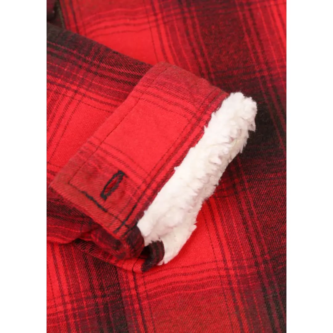 Women’s Matching Family Red Sherpa-Lined Flannel Hoodie | FlannelGo