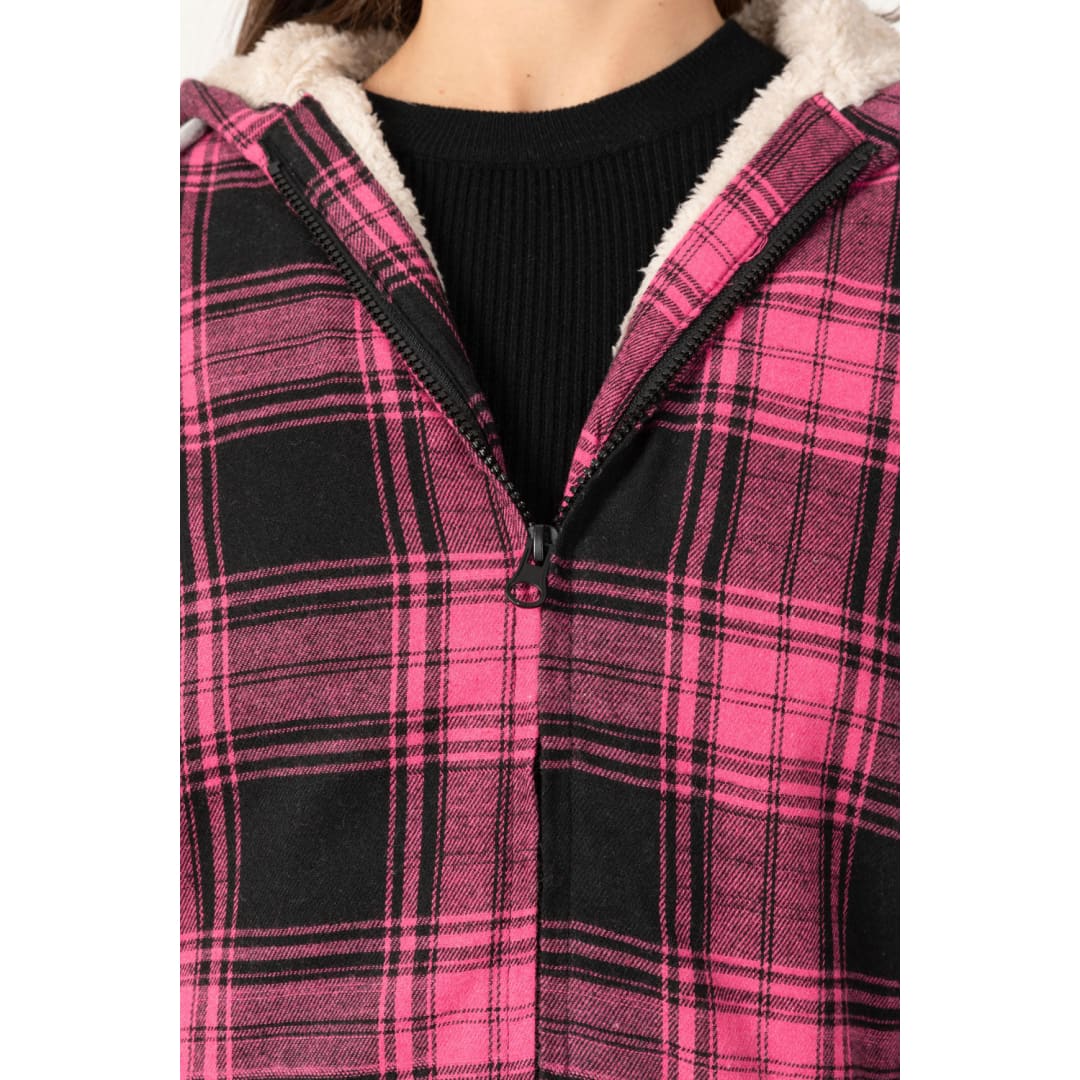 Women’s Matching Family Zip Up Pink Plaid Flannel Hoodie | FlannelGo