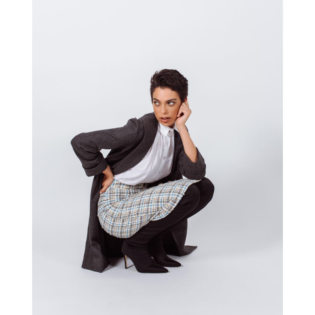 Worsted Flannel Long Trench Coat - Gray | Le Réussi