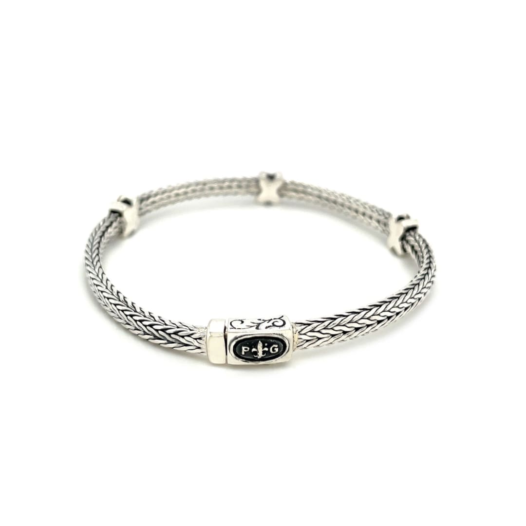 Woven Rope Bracelet with Black Sapphire X Accents in Sterling Silver | Richard Cannon