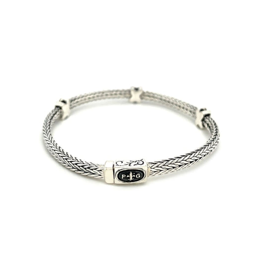 Woven Rope Bracelet with Black Sapphire X Accents in Sterling Silver | Richard Cannon