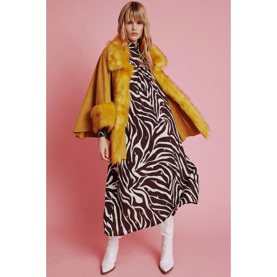 Yellow Faux Fur Suede Cape Jacket | Buy Me Fur Ltd