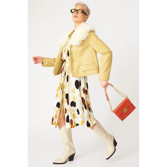 Yellow Faux Leather Jacket With Faux Shearling Collar | Buy Me Fur Ltd